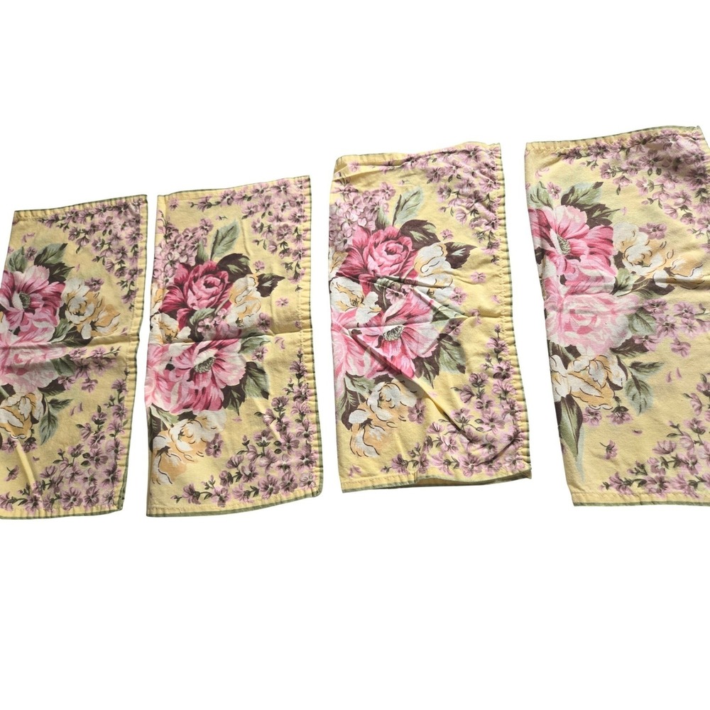 Ralph Lauren Sophie Brooke Yellow Floral Napkins Set of 4 Pink Roses Vintage